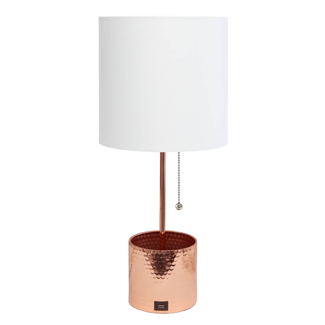 Simple Designs 18.5" Hammered Metal Container Base Table Lamp with USB Charging Port